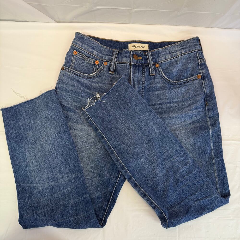 Madewell The Perfect Vintage Jeans Size 28 Blue High Rise Raw Hem Straight Leg
